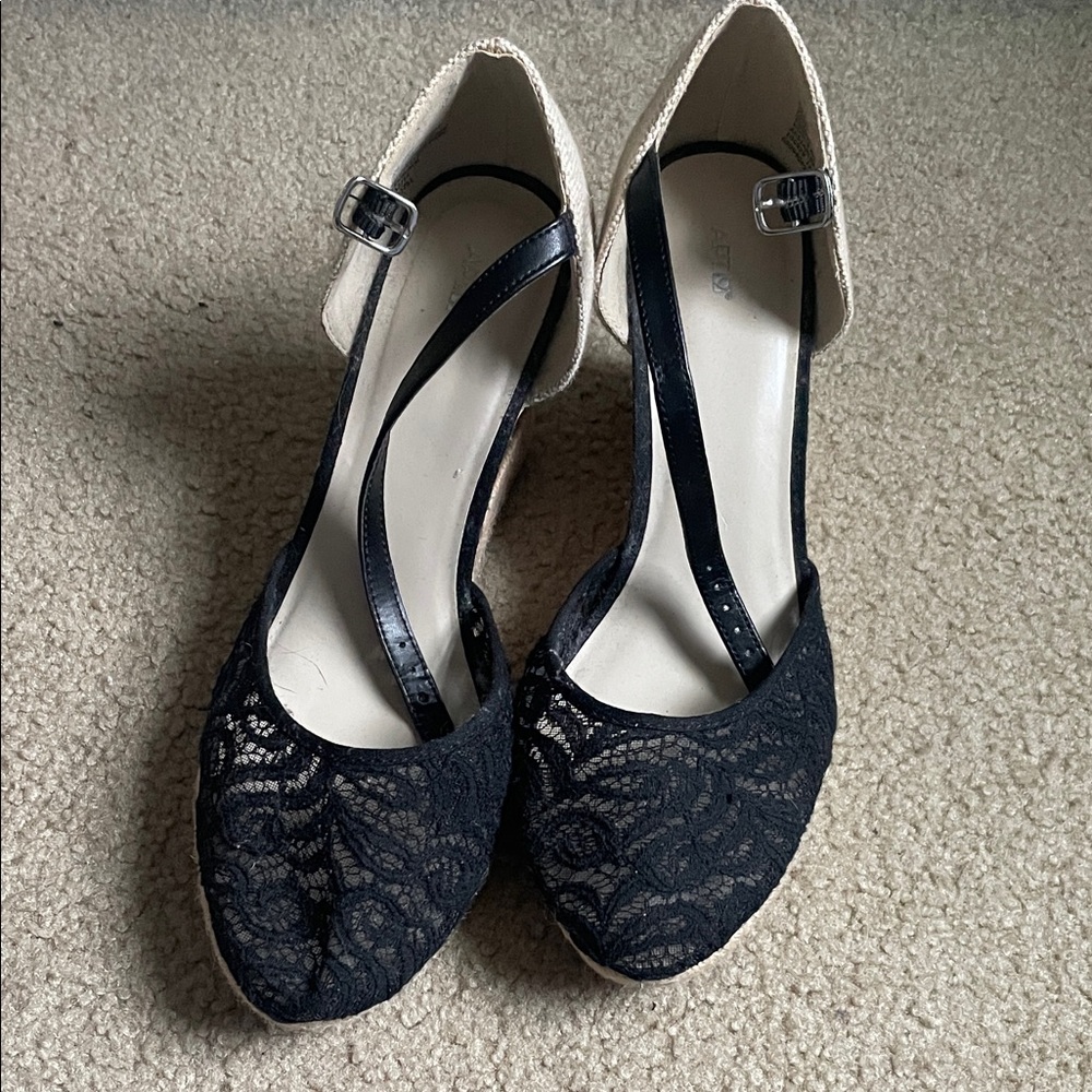 Apt. 9 Black Lace Heels with Cream Accents